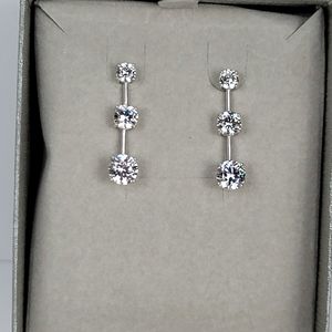 ZALES white sapphire 3 stone line drop earrings